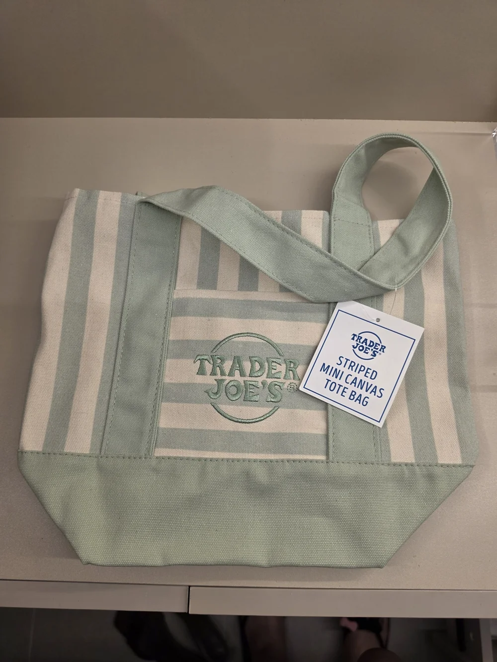 Trader Joe's Green Stripe Mini Canvas Tote Bag